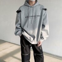 Áo nỉ nam có mũ trùm đầu kiểu Mỹ thiết kế in chữ theo xu hướng rộng rãi