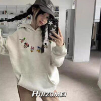 Áo nỉ nữ phong cách Hàn Quốc, áo khoác nỉ ấm áp, áo nỉ có mũ trùm đầu, áo bên trong, mặc bên ngoài, dáng rộng