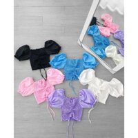 Áo nữ - Áo croptop nhúng ngực tay phồng - Áo trễ vai freesize K1706