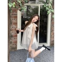 [Áo Nữ] Áo Nơ Chấm Bi Cổ Áo Sơ Mi Nữ Mùa Hè Phong Cách Mới Pháp Không Tay