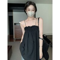 [Áo Nữ] Áo Sơ Mi Một Vai Cho Bé Áo Sơ Mi Nữ Mùa Hè Phong Cách Mới Màu Đen Rời Giữa Chiều Dài Bao Thịt Top Mặc Ngoài