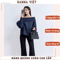 Áo Nữ, Áo Trễ Vai Kẻ Xanh Tay Bồng Dáng Giấu Quần Sang Chảnh Loại1 (có chun sau) Ms17