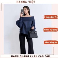 Áo Nữ, Áo Trễ Vai Kẻ Xanh Tay Bồng Dáng Giấu Quần Sang Chảnh Loại1 (có chun sau) Ms17