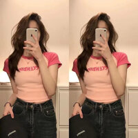 Áo Nữ Croptop Cổ Tròn Tay Ngắn Hàn Quốc , Áo Thun Ôm Body Nữ Gợi Cảm