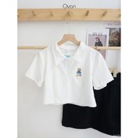 Áo Nữ croptop Polo thêu gấu phong cách Hàn Quốc 100% Cotton [Ảnh thật Ovan] A4377 190