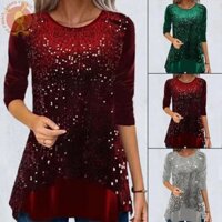 Áo Nữ Đảng Tunic Sequin Slight Strech Áo Thun Màu Trơn Thường Ngày