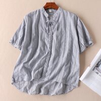 Áo nữ Haint Boutique thiết kế kẻ sọc cổ thắt nơ SM66 - sọc xám