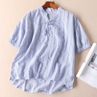 Áo nữ Haint Boutique thiết kế kẻ sọc cổ thắt nơ SM66 - Sọc xanh