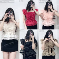 Áo nữ kiểu peplum tay cánh tiên, áo kiểu nữ chất voan lưng thun co giãn nữ tính - AO049