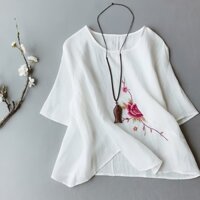 Áo Nữ kiểu trung niên thêu hoa áo bigsize nữ tặng mẹ chất liệu cao cấp mềm nhẹ mát T4
