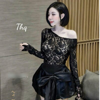 Áo Nữ Ôm BODY Thiết Kế LỆCH VAI HỌA Tiết REn HOA VIỀN NỔI
