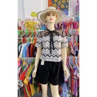 🧡Áo Nữ Ren Đen Trắng Thắt Nơ Cổ Áo Thanh Lịch
