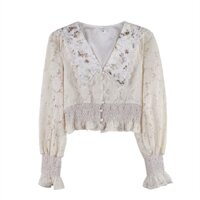 Áo nữ tay dài phối ren phong cách Hàn Quốc