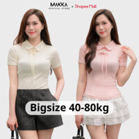 Áo nữ thiết kế MAKKA áo thun nữ cộc tay cổ sen đính nơ trước ngực chất tăm đũa mềm mịn 3016