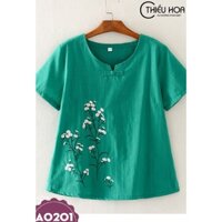 Áo Nữ Trung Niên Linen Thêu Thiều Hoa tay ngắn mặc siêu mát A0201