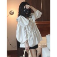 Áo Nữ Xinh Tiểu Thư,Áo Nữ Mùa Hè Kiểu Dáng Cổ Sen Cánh Dơi Chạy Viền Ren Buộc Nơ Eo Xinh Xỉu E60