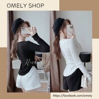 Áo ôm body thun tăm cổ vuông vạt thuyền thời trang phong cách dành cho nữ - OMELY SHOP