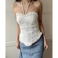 Áo ống cổ yếm cột dây vải in nổi cao cấp