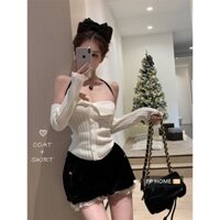 Áo Ống Một Mảnh Phối Ren + Quần Short Dệt Kim Nóng Bỏng Cho Nữ