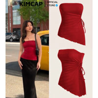 Áo ống nữ xẻ tà thắt eo vạt chéo buộc dây (hàng auth) - 15 màu