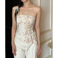 Áo ống quây hoa nhí 2 lớp buộc dây vải thô lụa - bluemoon.product