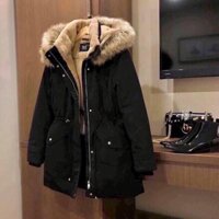 Áo Parka Nữ, kaki lót lông dây rút eo dày đẹp ấm