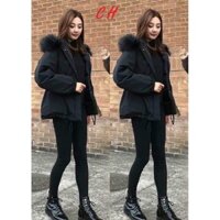 Áo Parka Nữ Mũ Lông dây rút eo ấm đẹp