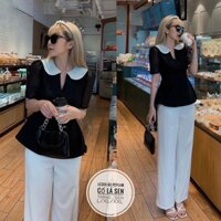Áo Peplum Cổ Lá Sen Tay Phồng Phối Tơ Bigsize 50.90kg