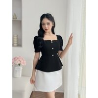 Áo peplum cổ vuông đính cúc đá cao cấp ,áo thiết kế thanh lịch by ZiZi Design