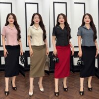 Áo peplum nữ công sở thiết kế , áo sơ mi nữ công sở phối chân váy đuôi cá công sở Emvy Fashion H20 CV20