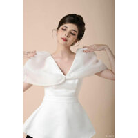 Áo peplum tay phối oganza che bắp tay cho nàng
