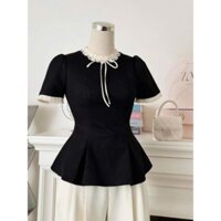 Áo Peplum thiết kế cổ bèo phối viền ren xinh xắn, áo mặc đi làm, đi chơi