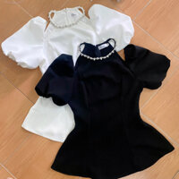 Áo Peplum Thiết Kế Cổ Yếm Đính Hạt Siêu Đẹp Sang Chảnh Chất Liệu Tuyết Mưa Hai Màu Đen và Trắng Full Size - MINH MINH