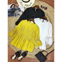 Áo peplum thô viền ren ngực thắt dây nơ lưng