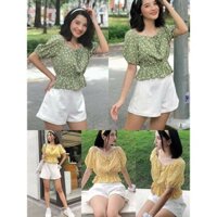 áo peplum tole xô hoa nhí, cổ vuông,tay con lai bo thun