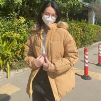 Áo Phao béo nữ mũ lông hàn quốc, Áo khoác phao 3 lớp dày dặn 3 màu, phong cách Hàn quốc