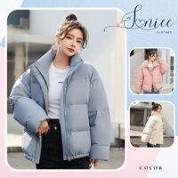 Áo phao béo trơn Hàn Quốc áo khoác ngoài nữ mùa đông Quảng Châu nhiều màu form rộng cổ trụ trẻ trung SanieeClothes