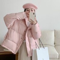 Áo phao béo trơn Hàn Quốc áo khoác ngoài nữ mùa đông Quảng Châu nhiều màu form rộng cổ trụ trẻ trung Kim Shop WW