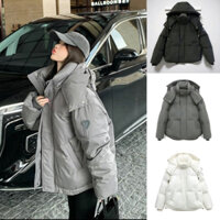 Áo Phao Béo Unisex Mũ Cúc Thêu Tim Cánh Tay form rộng , Dày Dặn 3 Lớp Women Top- Jacket Nam Nữ Nhung