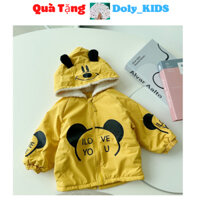 Áo phao cho bé, áo khoác phao bé trai bé gái in hình chú chuột michky lót lông cực dầy và ấm cho bé từ 10-25kg