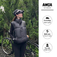 Áo phao gile nữ dáng ngắn, áo khoác phao gile nữ cổ cao có dây rút amiastore