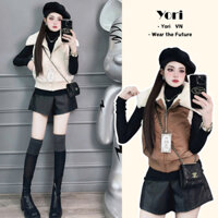 Áo phao gile nữ lót lông Quảng Châu Vải da simili mềm mịn Áo gile nữ mùa đông phong cách Hàn Quốc