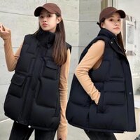 Áo Phao Gile Túi Hộp Cổ Bẻ 4 Màu Hot Trend Phong Cách Trẻ Trung Năng Động Dành Cho Nữ  04 Top Đen