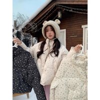 Áo phao hoa nhí YIMI Áo phao nữ dáng ngắn