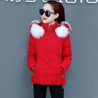Áo phao nữ cổ lông, mũ rời, phong cách Hàn Quốc, lót bông ấm áp ALD002 (Đỏ) - 37679118 Yêu thích