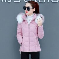 Áo phao nữ cổ lông, mũ rời, phong cách Hàn Quốc, lót bông ấm áp ALD002 (Hồng) - 37679119 Yêu thích