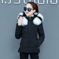 Áo phao nữ cổ lông, mũ rời, phong cách Hàn Quốc, lót bông ấm áp ALD002 (Đen) - 37679116 Yêu thích