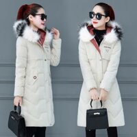 Áo phao nữ dáng dài, cổ lông, phong cách Hàn Quốc, lót bông ấm áp ALD003 (Trắng) - 37679123 Yêu thích