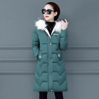 Áo phao nữ dáng dài, cổ lông, phong cách Hàn Quốc, lót bông ấm áp ALD003 (Xanh rêu) - 37679125 Yêu thích