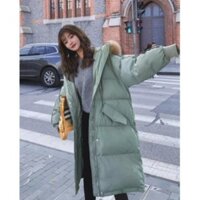 Áo phao nữ dáng dài lông vũ mũ trùm - new111 * ˇ